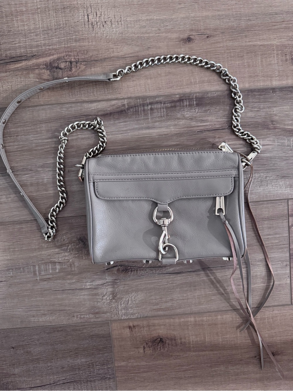 Rebecca Minkoff Gray Leather Mini MAC Crossbody with Chain Strap